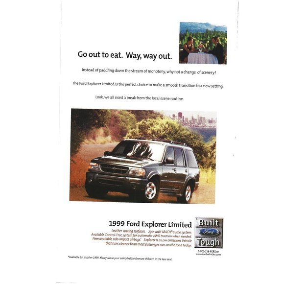 1999 Ford Explorer Limited Built Tough Car 1990s  Vintage Print Ad - Picture 1 of 2